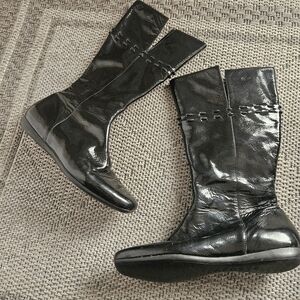 LACOSTE TEAGAN black patent leather zip moto sport boots 6 rubber sole